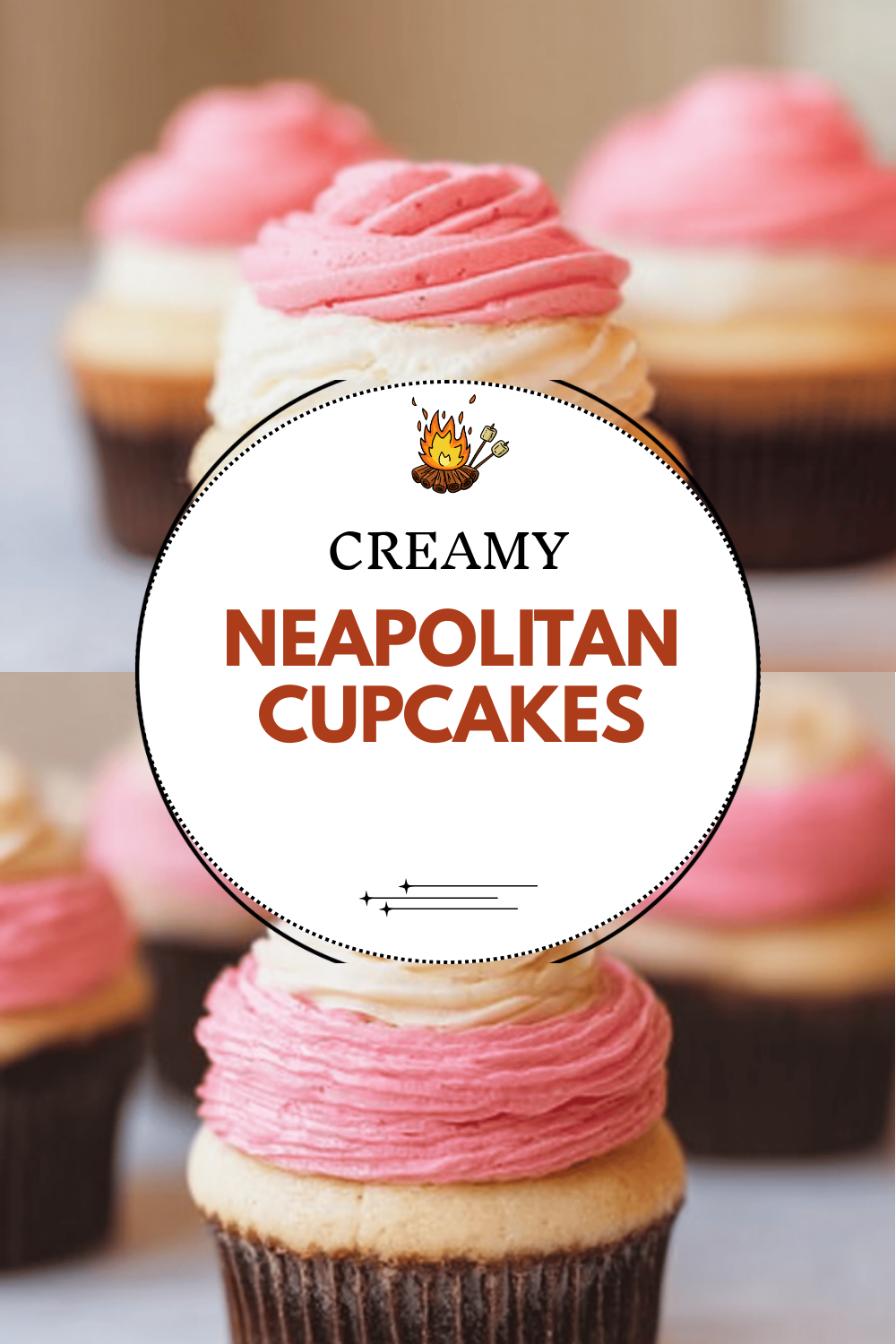 Neapolitan Cupcakes Recipe With Classic Strawberry, Vanilla, And Chocolate Layers 6 Neapolitan Cupcakes