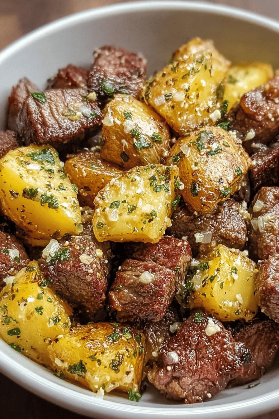 Garlic Butter Steak Bites With Crispy Potatoes Recipe 6 Air Fryer Garlic Steak Potatoes