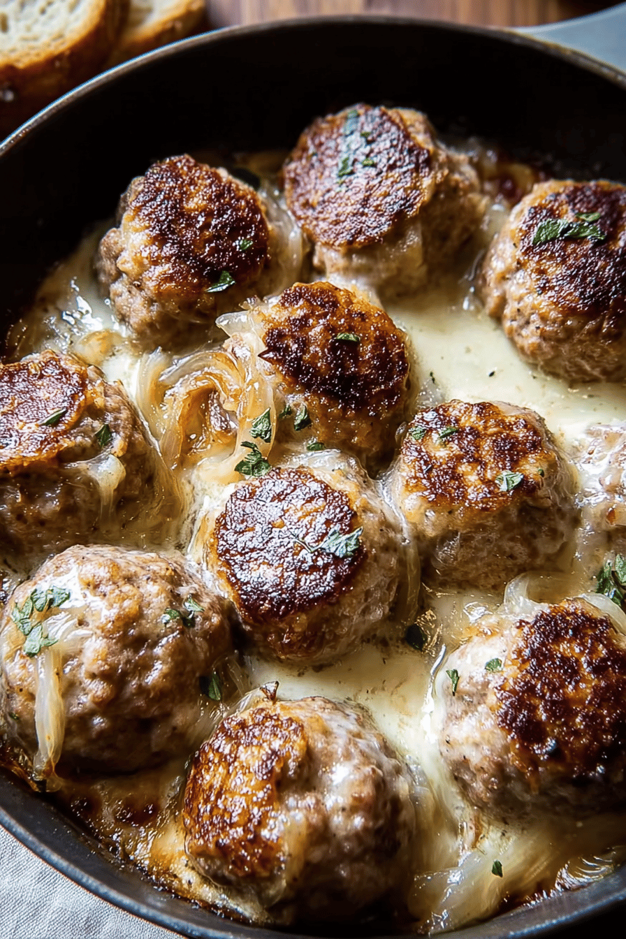 Baked French Onion Meatballs