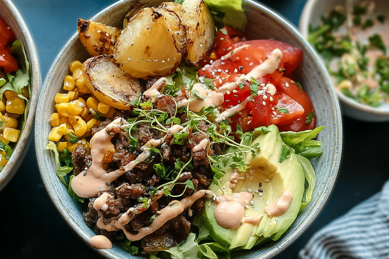Healthy Burger Bowls With Unique Flavorful Sauce Recipe 6 Burger Bowls