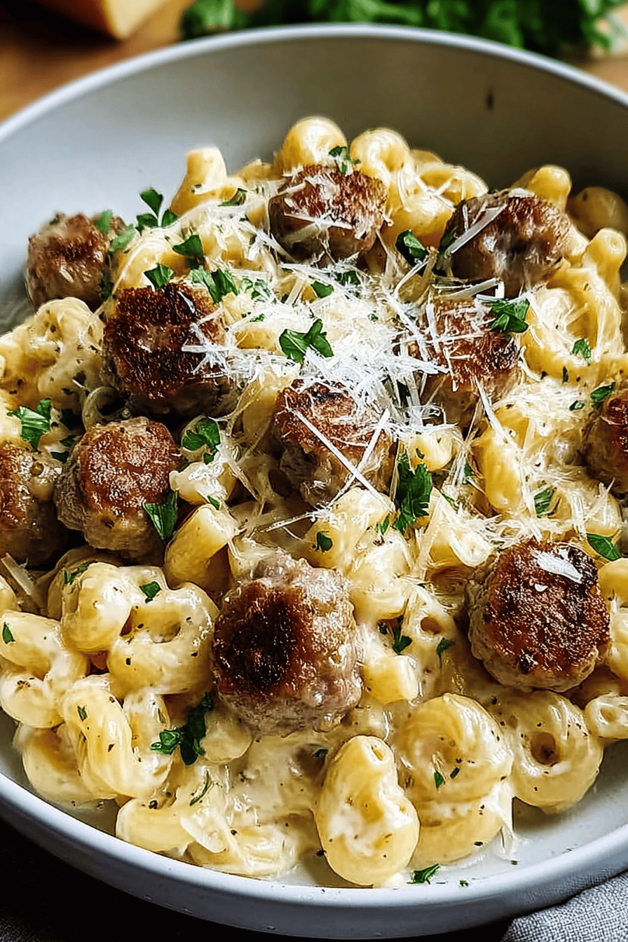 Garlic Butter Sausage Bites With Creamy Parmesan Pasta Recipe 6 Garlic Butter Sausage Pasta