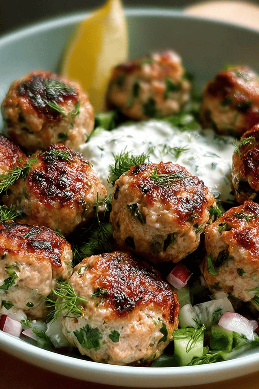 Greek Chicken Meatballs With Fresh Herbs And Tangy Sauce 6 Greek Chicken Meatballs