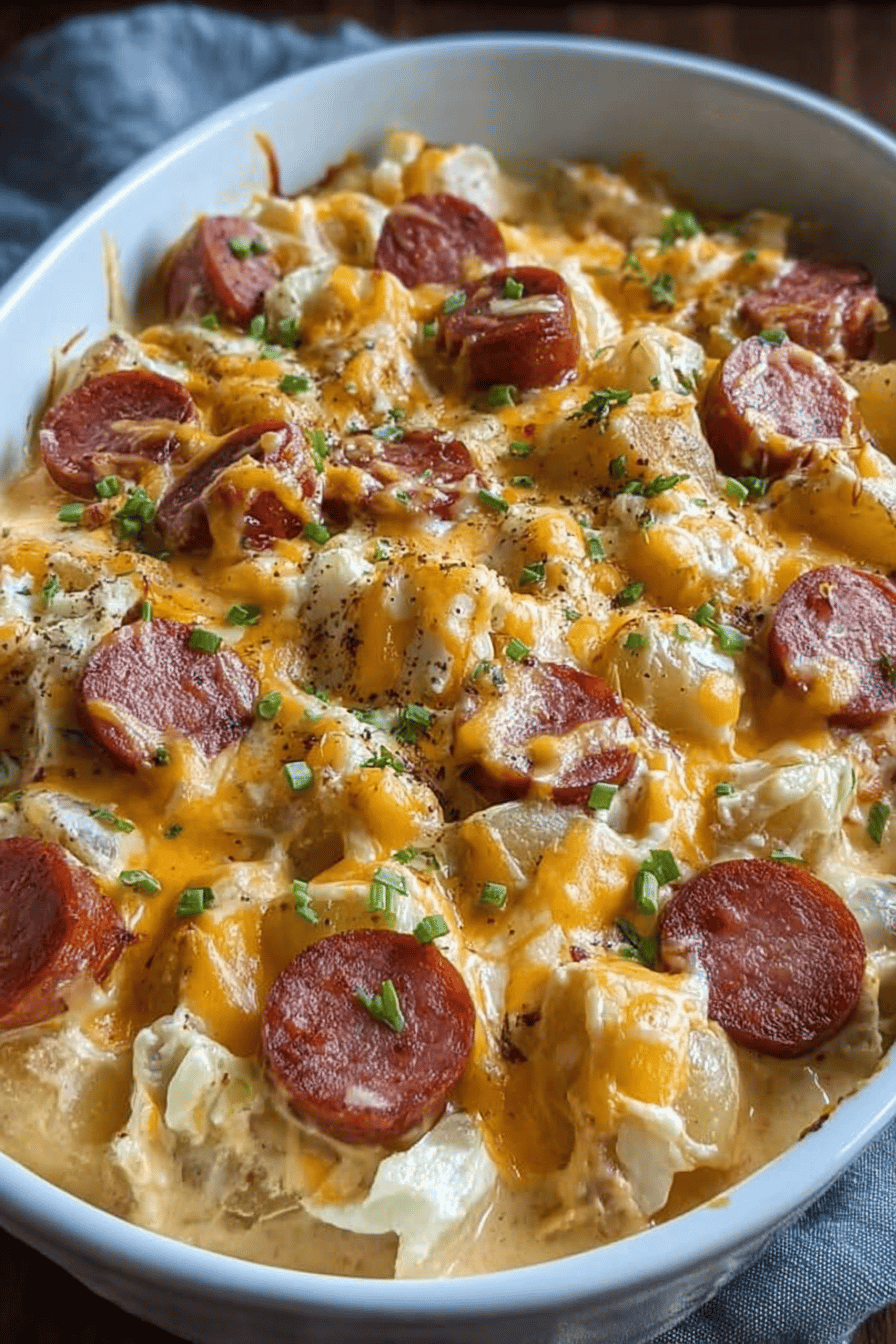 Kielbasa Cheesy Potato Casserole