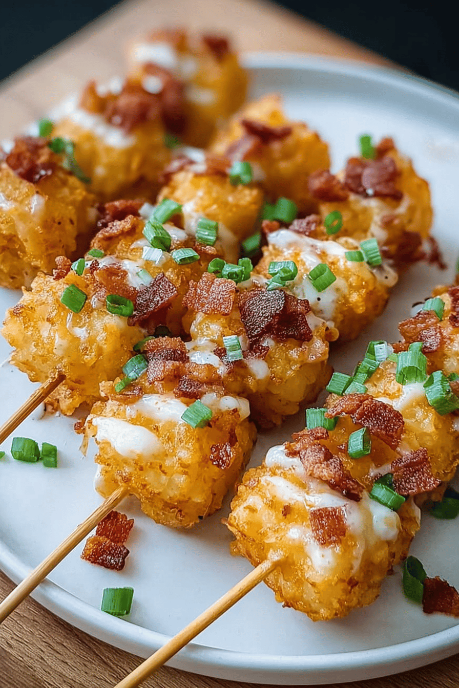 Loaded Tater Tots Skewers With Cheese And Bacon Bites 6 Loaded Tater Tot Skewers