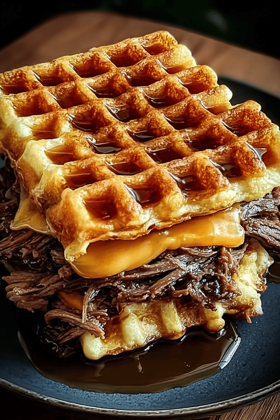 Bourbon Maple Brisket Grilled Cheese Waffle Sandwich Recipe 6 Maple Bourbon Brisket Waffle