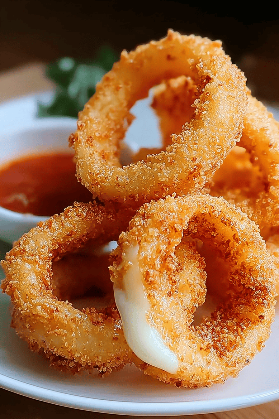 Mozzarella Onion Rings Recipe With Crispy Golden Coating 6 Mozzarella Stick Onion Rings