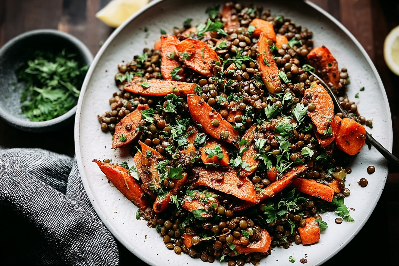 Roasted Carrots Lentil Salad With Creamy Hummus Dressing 6 Roasted Carrot And Lentil Salad