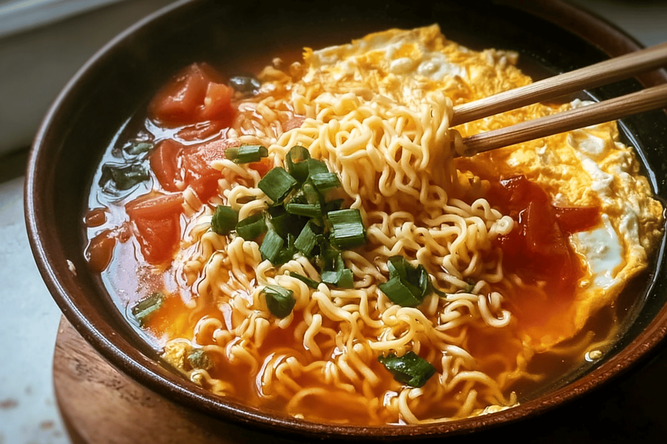 Tomato Egg Drop Noodle Soup Ready In 10 Minutes 6 Tomato Egg Noodle Soup
