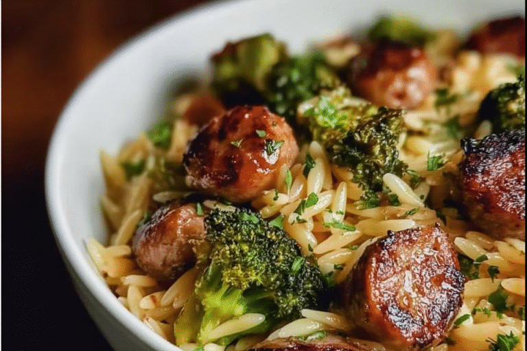 Chicken Sausage Orzo Skillet With Broccoli And Garlic 8 Chicken Sausage Broccoli Orzo 96.Png