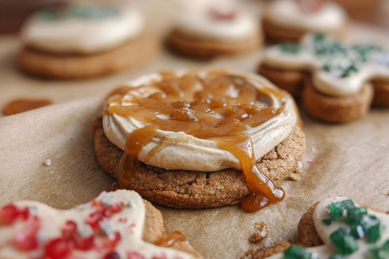 Frosted Caramel Gingerbread Cookies