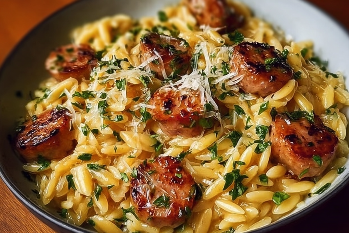 One Pot Garlic Butter Sausage Orzo