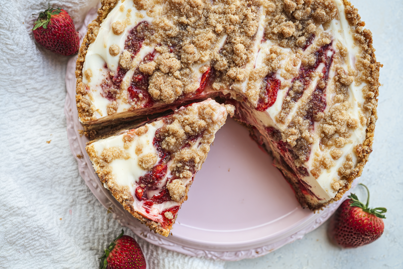 Roasted Strawberry Crumble Cheesecake Recipe