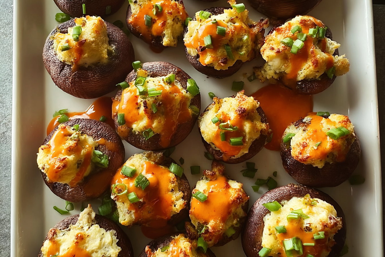 Buffalo Chicken Stuffed Mushrooms With Creamy Spicy Filling 6 Buffalo Stuffed Mushrooms