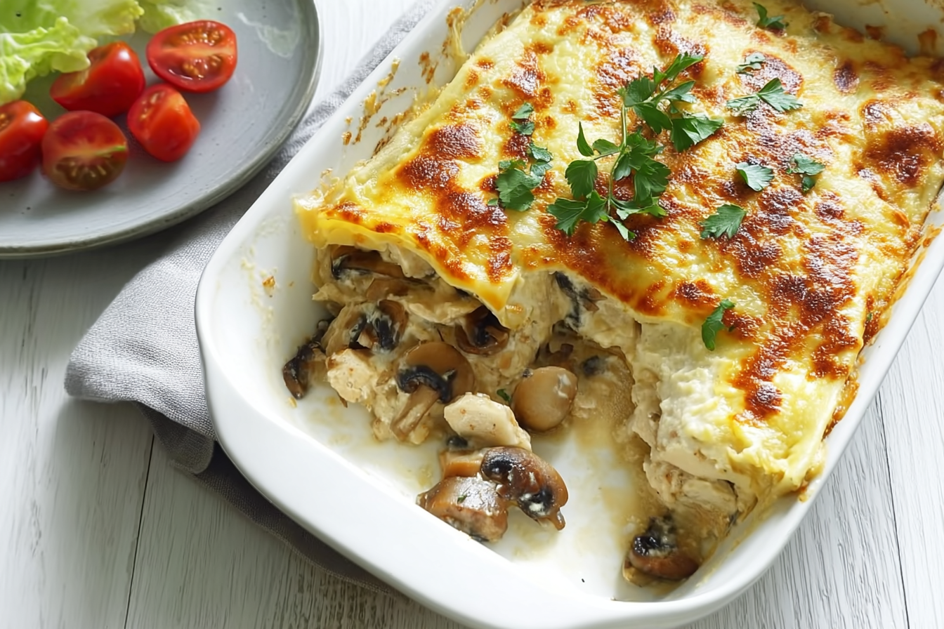 Chicken And Mushroom Crepe Recipe With Creamy Filling 6 Chicken And Mushroom Crepe Bake