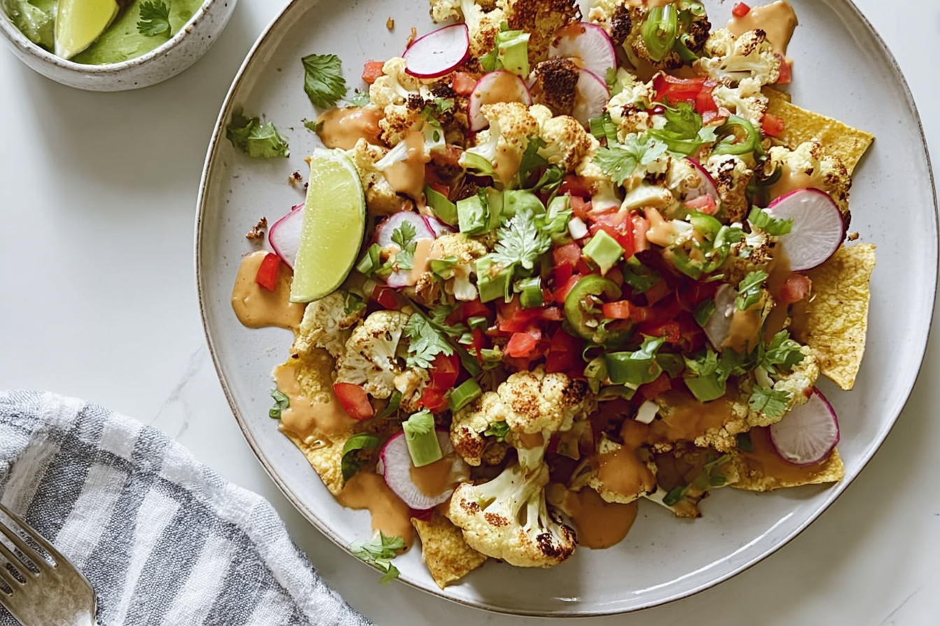 Chilli Lime Roasted Cauliflower Nachos