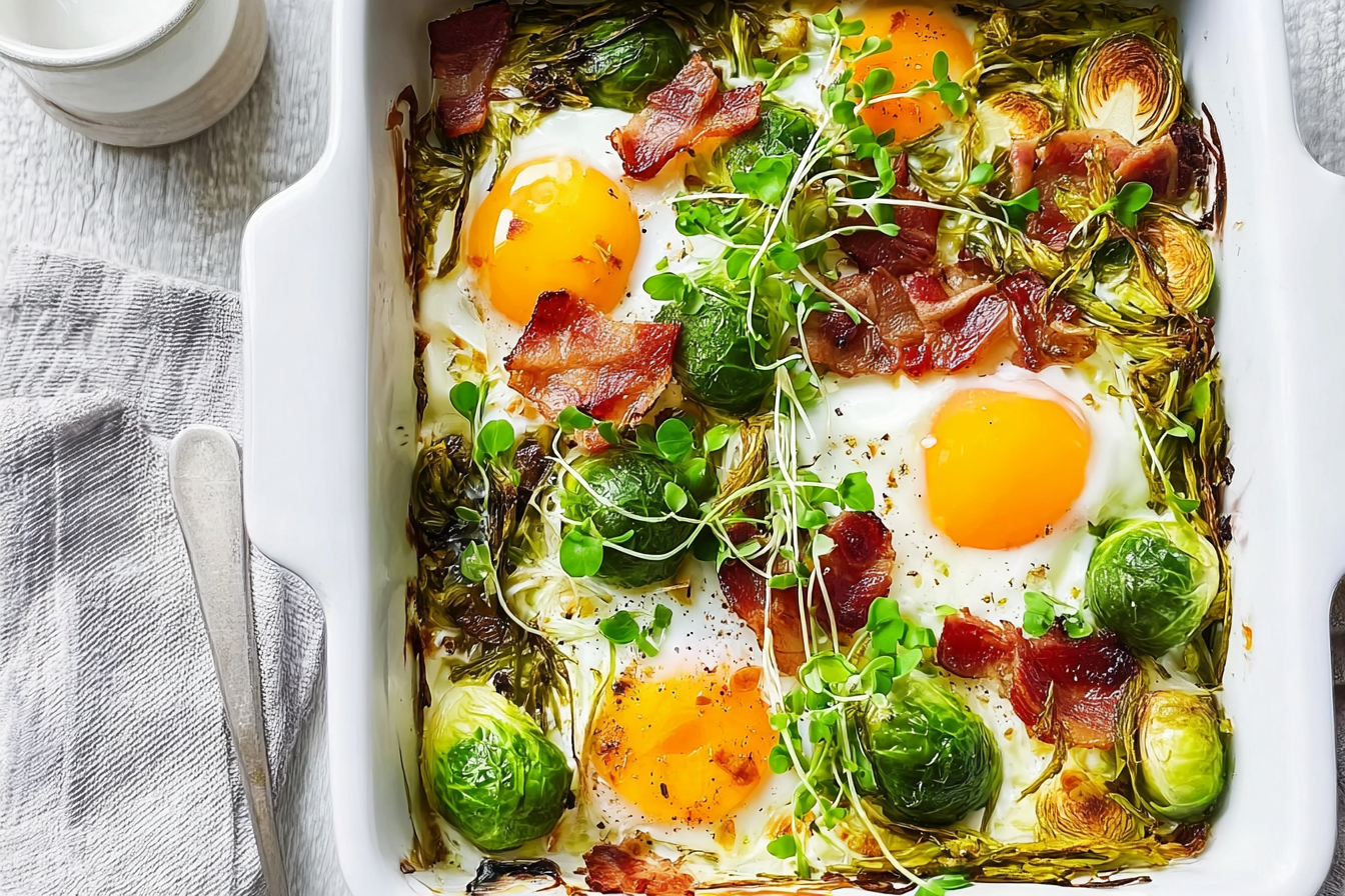Egg Bacon And Brussels Sprouts Tray Bake Recipe For Easy Meals 6 Egg Bacon And Sprouts Tray Bake
