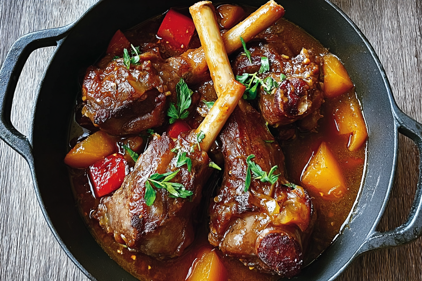 Lamb Shanks Braised In Rich Red Wine Sauce For Tender Flavor 6 Slow Cooked Lamb Shanks