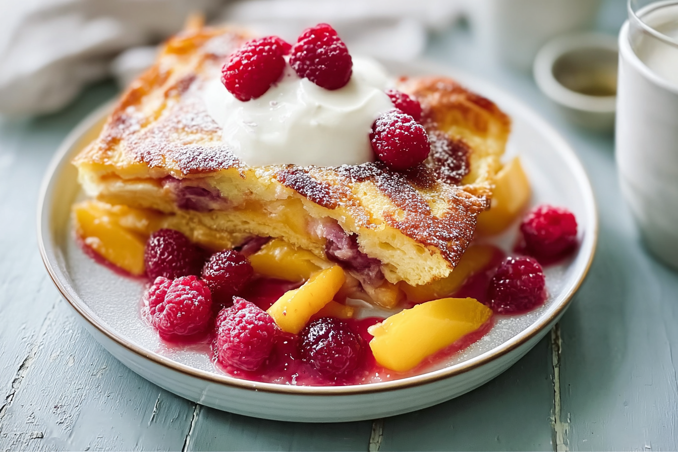 Tray Bake Pancake With Fresh Raspberry And Mango Recipe 6 Tray Bake Pancake Raspberry Mango