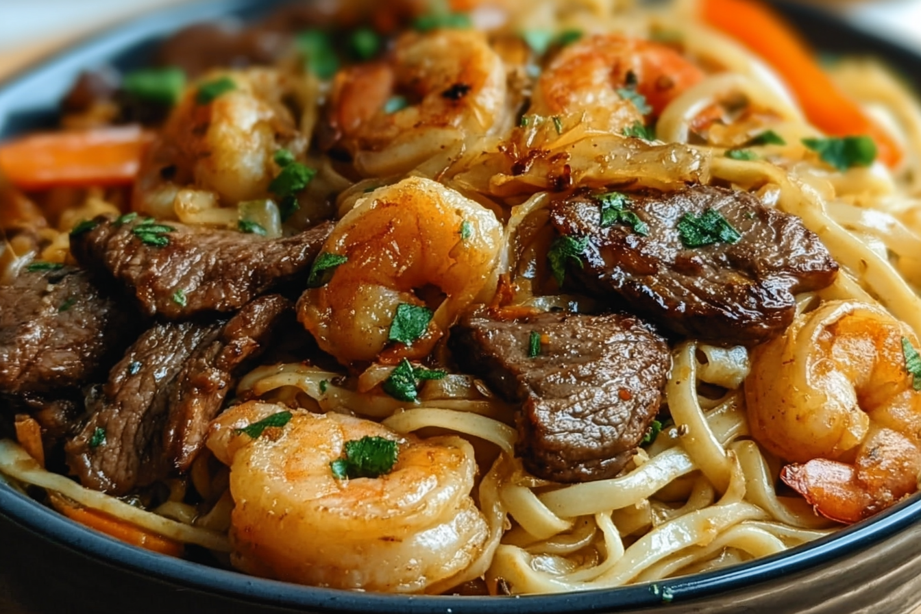 Steak Shrimp Stir Fried Noodles