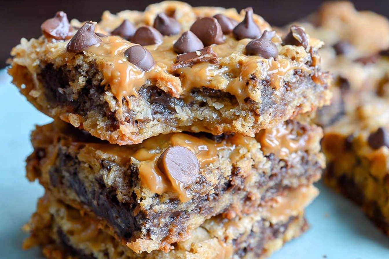 Peanut Butter Toffee Caramel Chocolate Chip Cookie Bars 6 Peanut Butter Caramel Toffee Chocolate Chip Cookie Bars