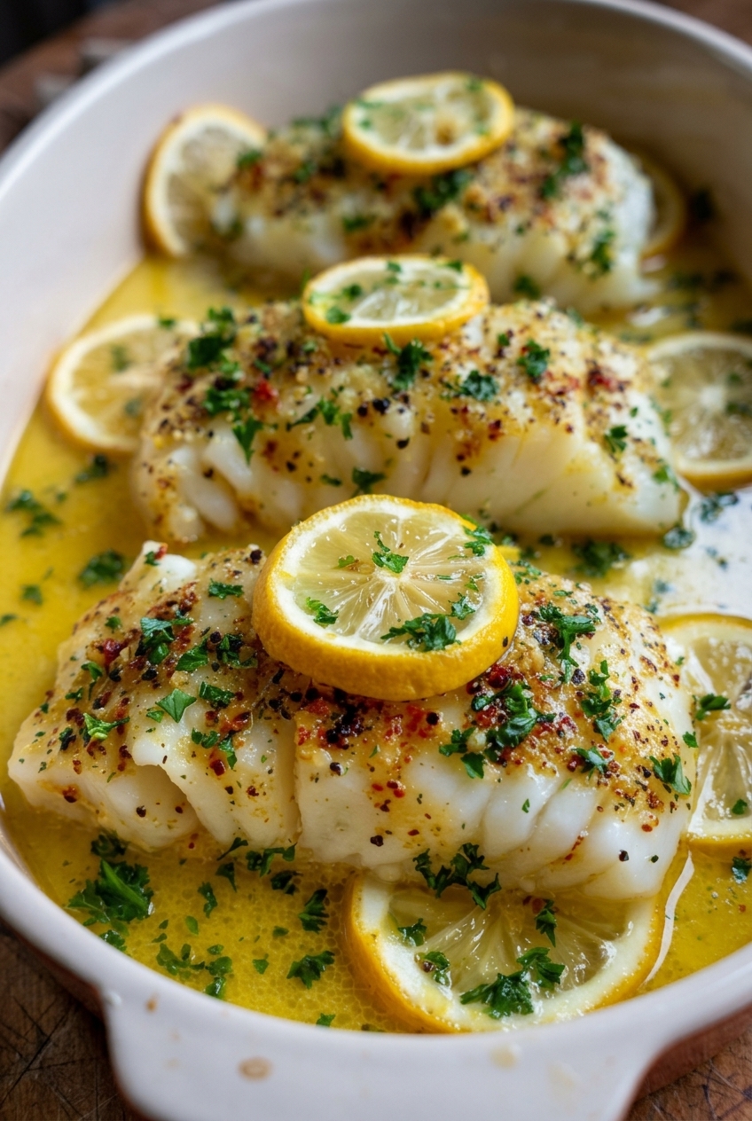 Baked Lemon-Garlic Cod With Butter Sauce