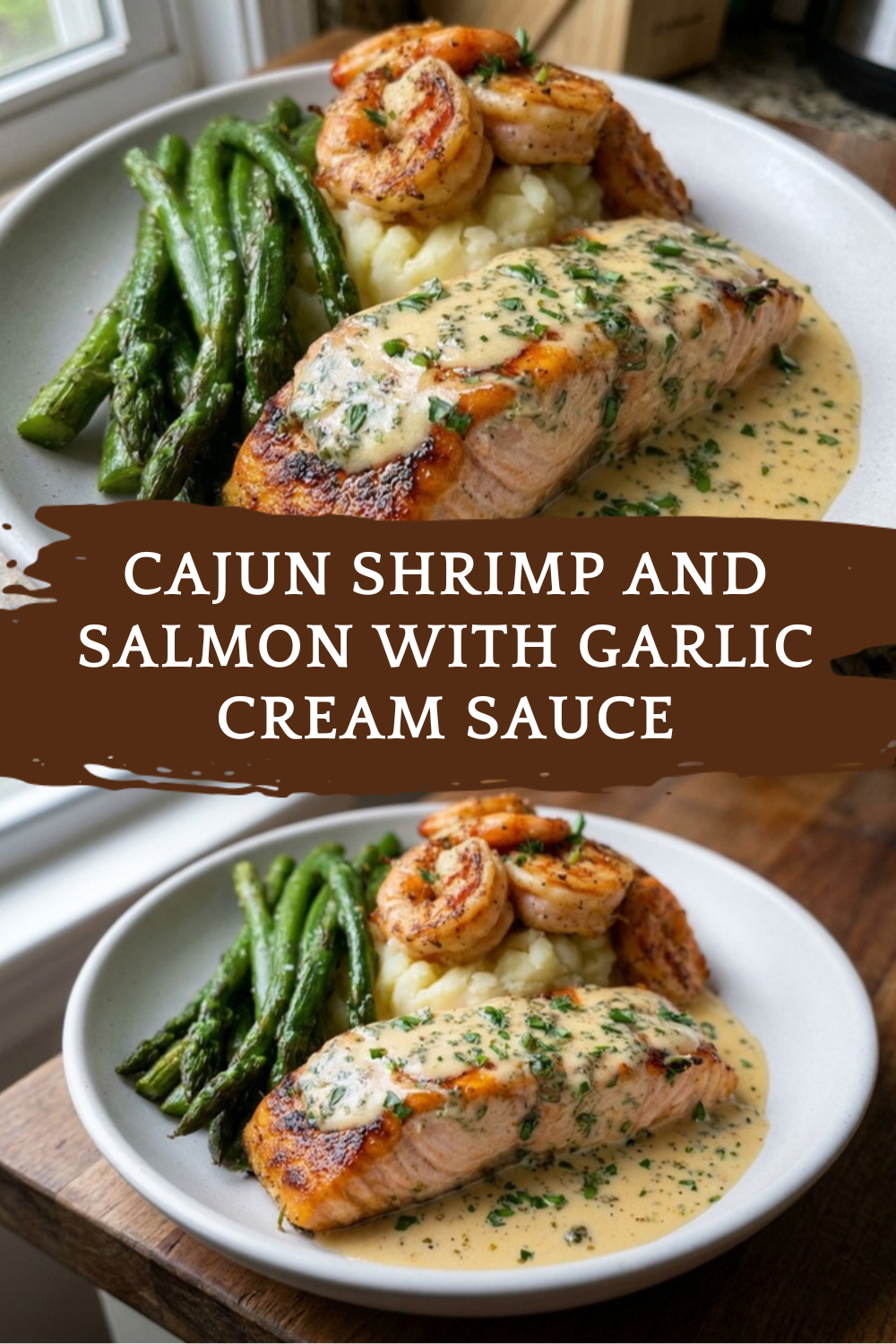 Cajun Shrimp And Salmon With Garlic Cream Sauce