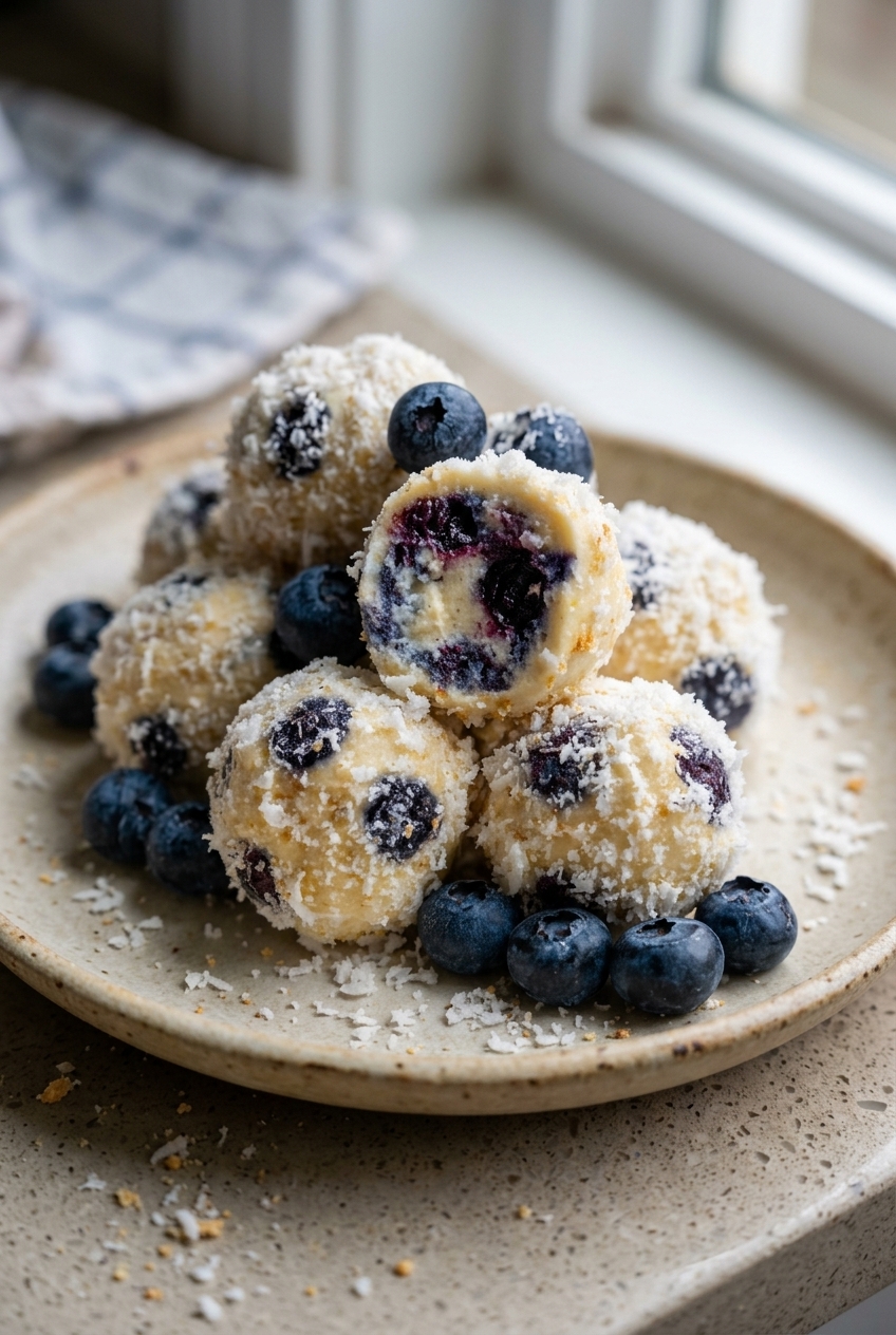 Creamy Blueberry Cheesecake Protein Balls