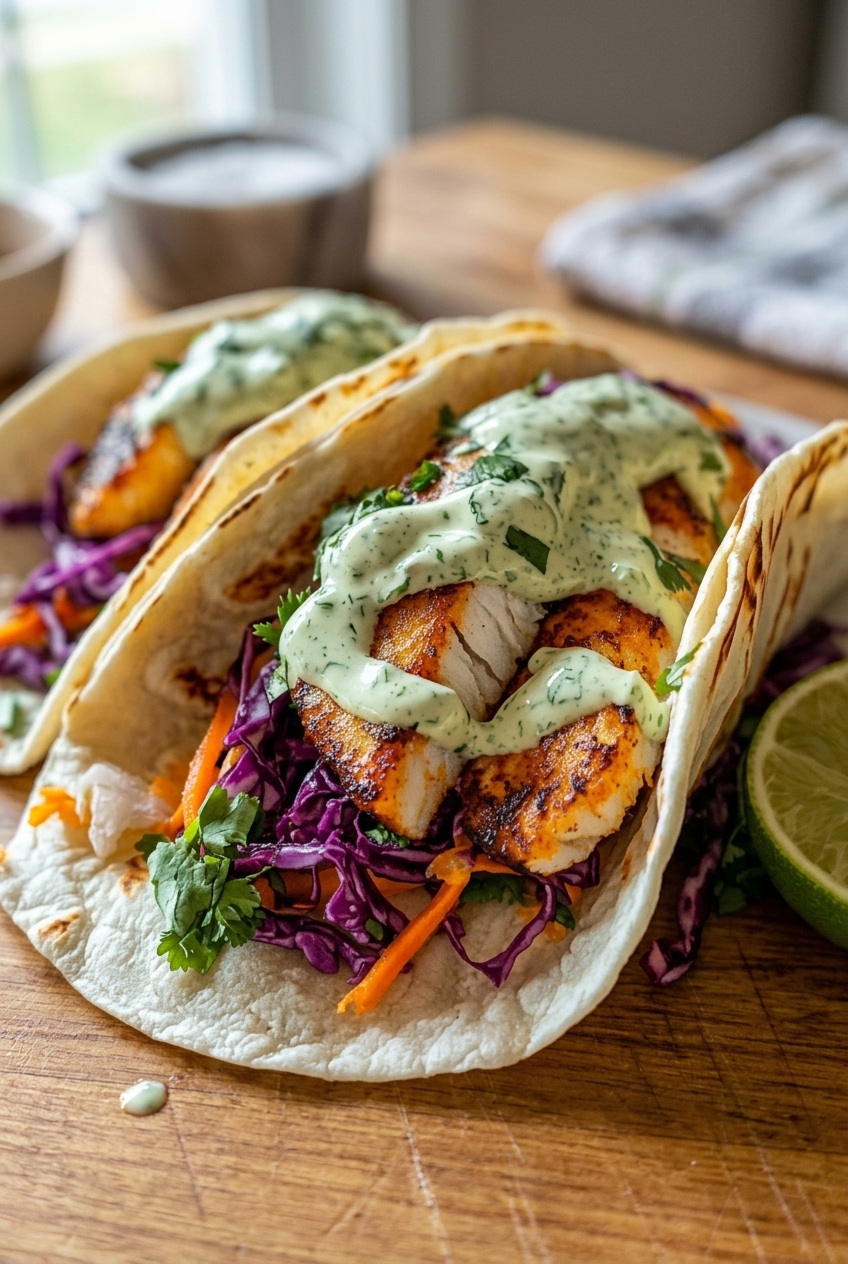 Fish Tacos Lime Crema