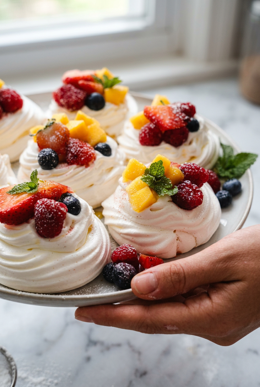 Mini Pavlovas With Fresh Fruit And Cream Recipe
