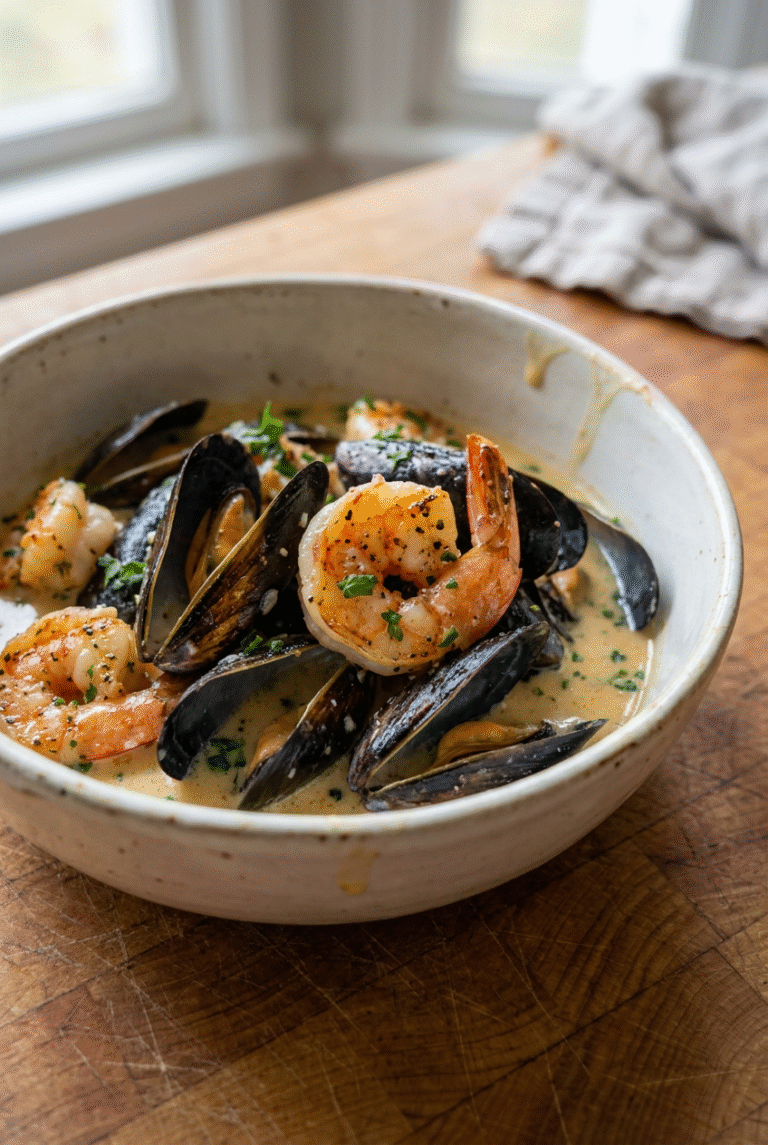 Shrimp And Mussels In Creamy Garlic Sauce 85.Png
