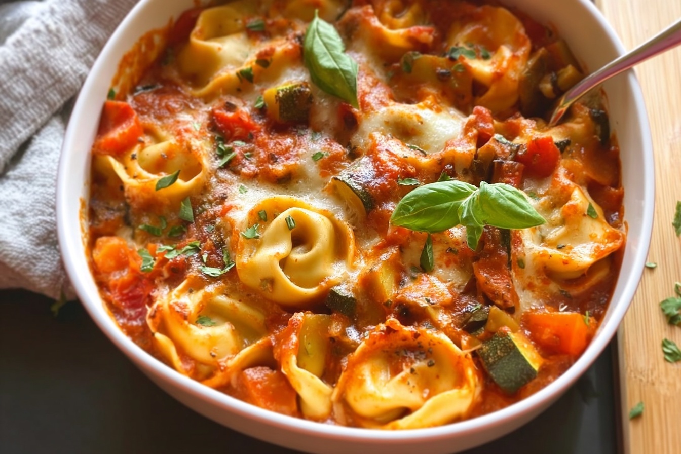 Slow Cooker Veggie Tortellini Bake